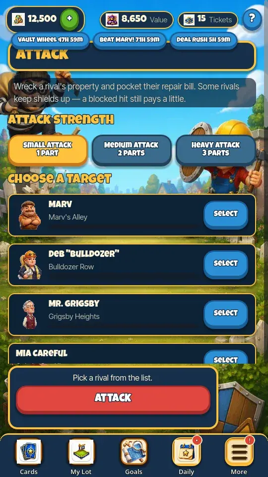 Choosing a rival action in Lucky Lots