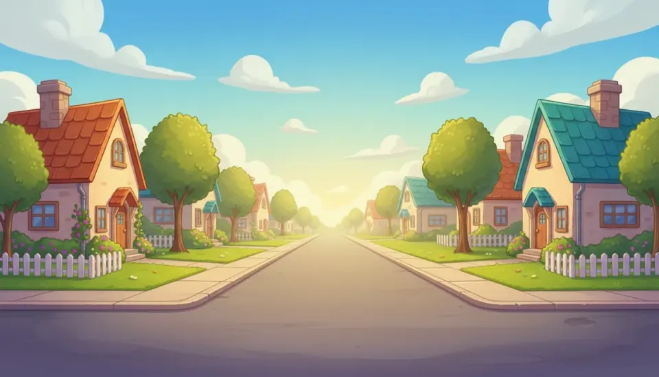 A completed Lucky Lots neighborhood shown as a scrollable street